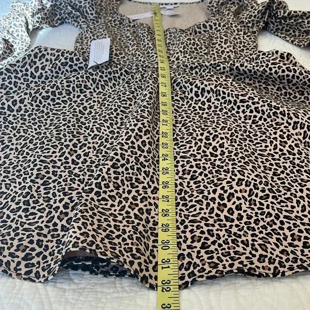NWT Long Puff Sleeve Mini‎ Dress Women's 6 Leopard Print Swing Flirty Milkmaid